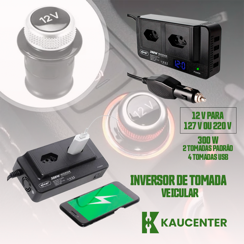 Inversor Veicular de Tensão 12V→110V/220V + 4 Portas USB