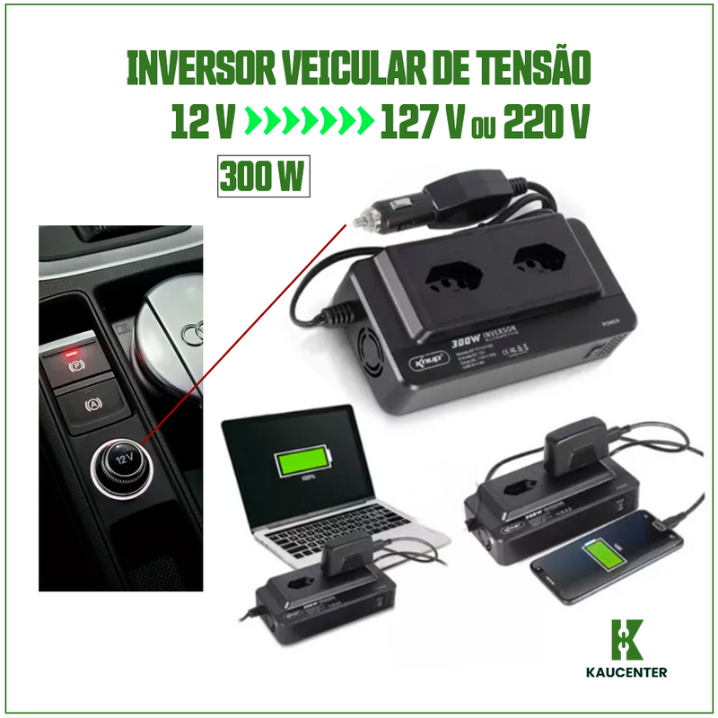Inversor Veicular de Tensão 12V→110V/220V + 4 Portas USB