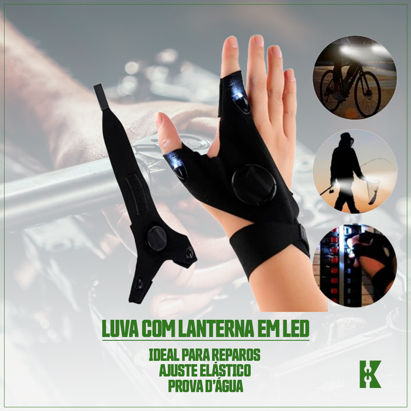 Luvas Com LED Ajustável Lanterna Para Reparos ou Atividades Noturnas Kaucenter