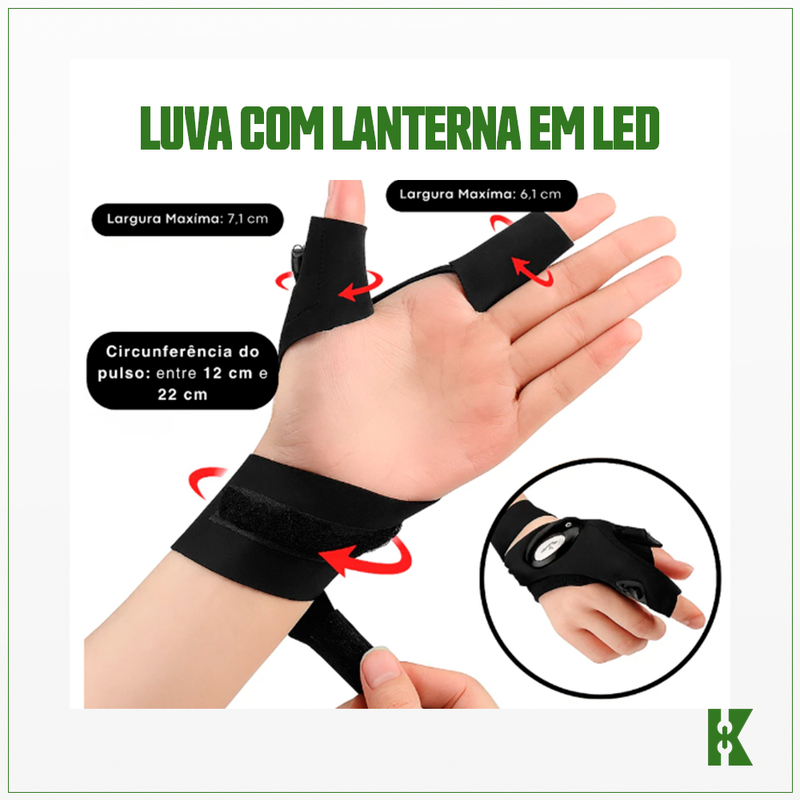 Luvas Com LED Ajustável Lanterna Para Reparos ou Atividades Noturnas Kaucenter