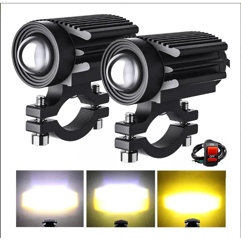 Par de Faróis de Milha LED para Motocicleta – Potência de 10.000 Lúmens com Luz Alta e Baixa