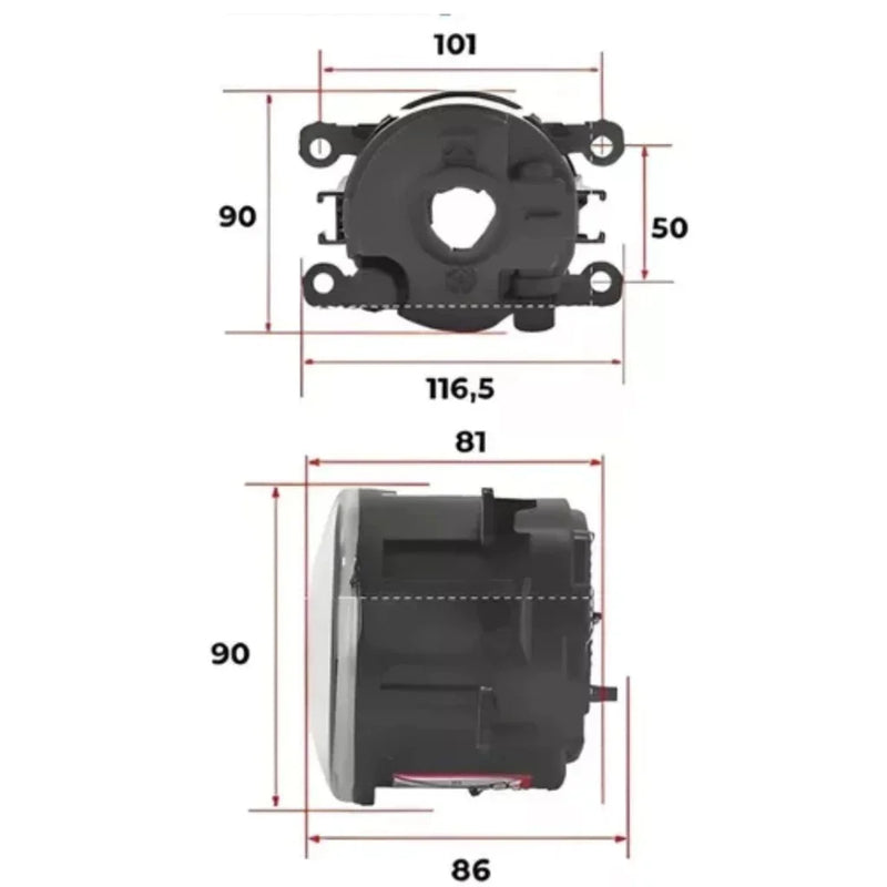 Farol de Milha Universal com Lente de Vidro e Lâmpadas de Brinde