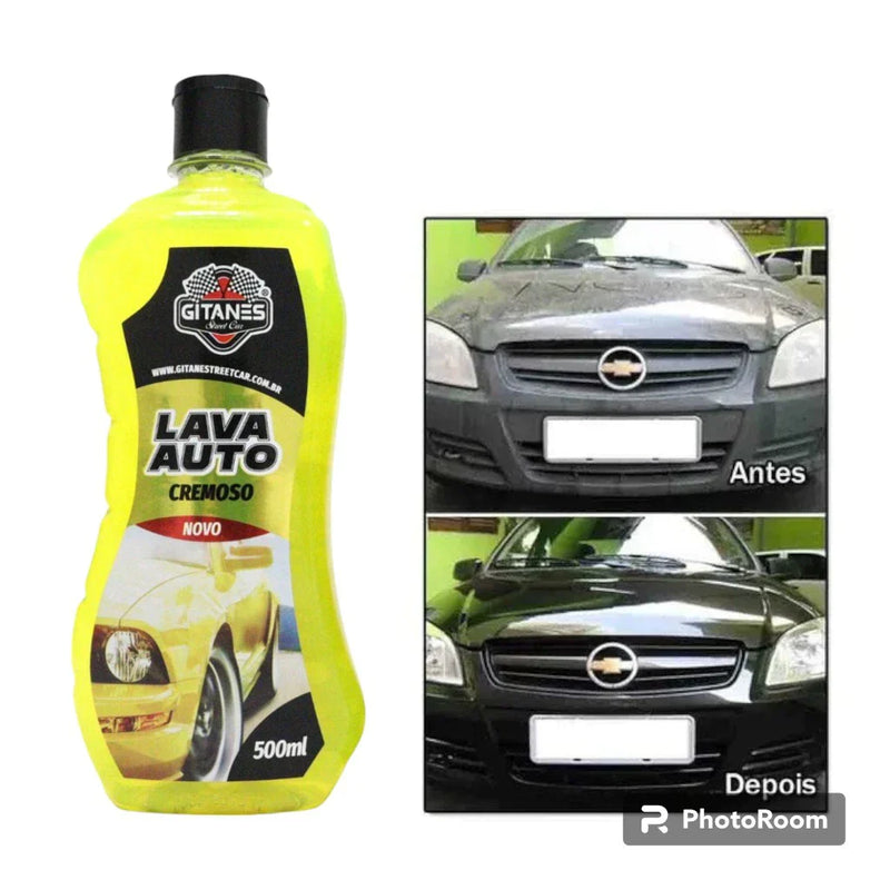 KIT LIMPEZA CARRO MOTO SHAMPOO PRETINHO SILICONE PARABRISA  CERA GITANES